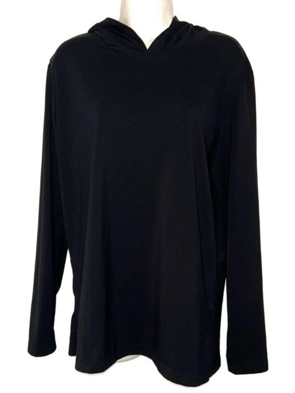 Black Lightweight Hooded Long Sleeve Top